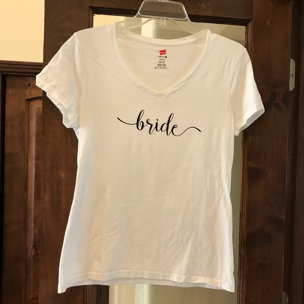 Super cute white v-neck “bride” t-shirt